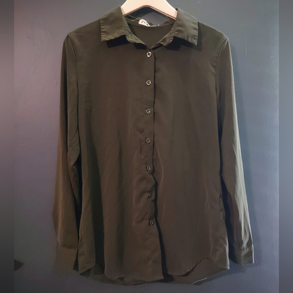 Women's Olive Green Button-Up Blouse